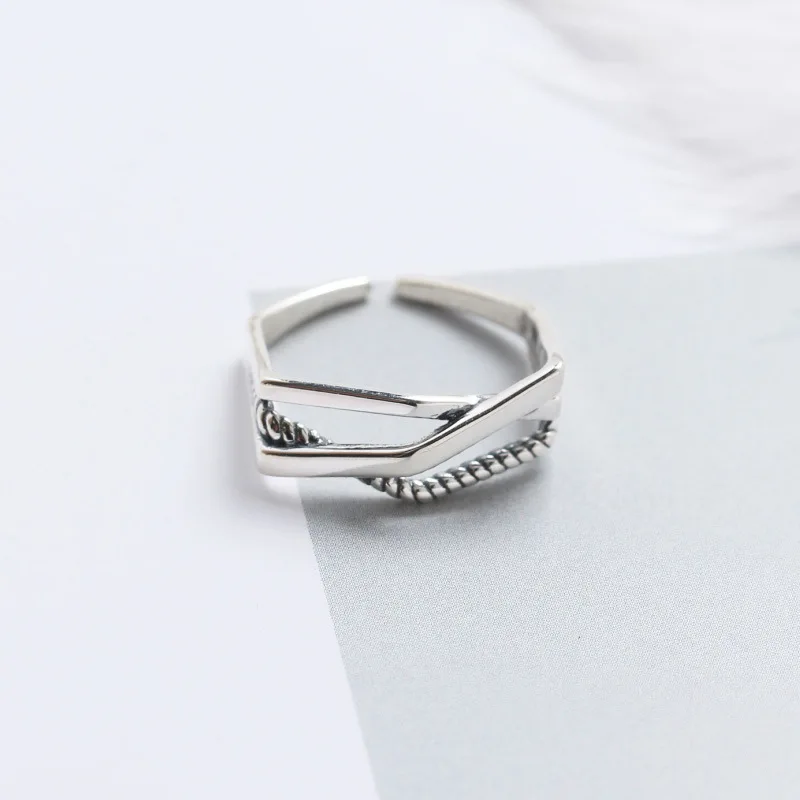 

Personality jewelry 925 sterling silver retro diamond shape weave index finger ring, As pics