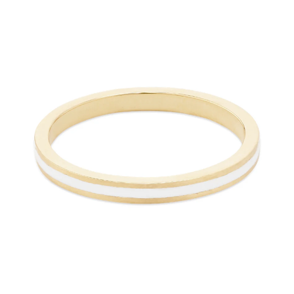 

925 Sterling Silver 18K Gold Plated White Enamel Band Ring For Woman