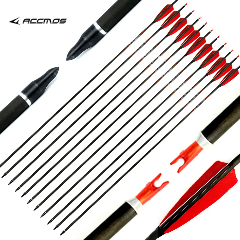 

ID 6.2mm cheap price pure carbon arrow shafts Archery Bow and arrow Outdoor 32" Carbon with arrowhead point red turkey feather