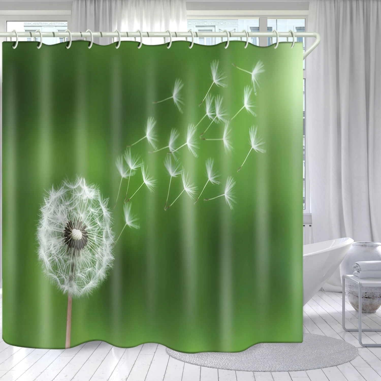 

Simple style white dandelion theme bathroom decoration curtain 100% polyester waterproof shower curtain customizable curtains, Picture