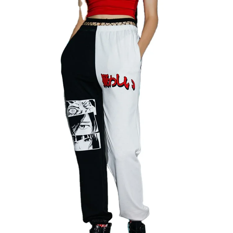 

Patchwork casual highwaist pencil pants women with drawstring fall plus pants