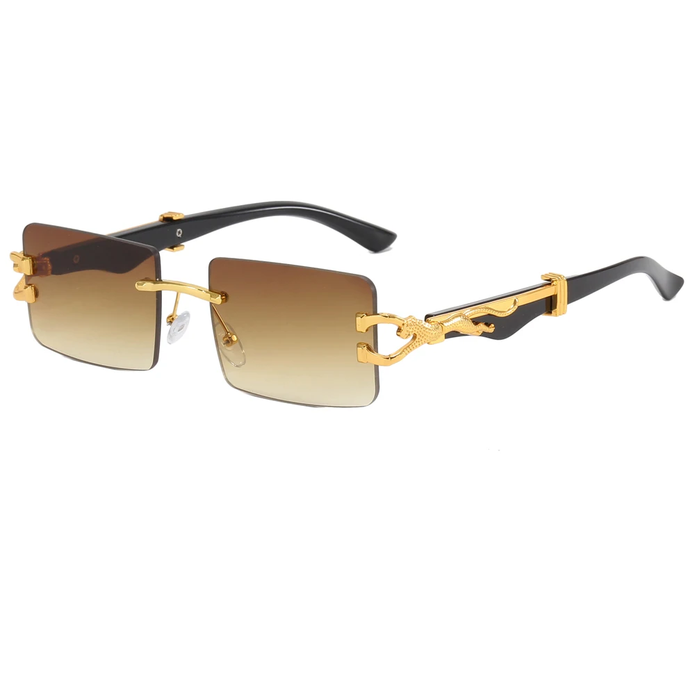 

Superhot Eyewear 51908 Fashion Panther Leopard Rectangle Rimless Sun glasses Luxury Frame Women Men Retro Sunglasses