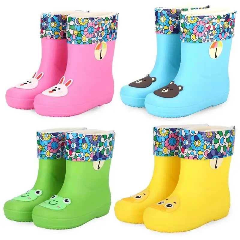 

winter warm plush waterproof kids Rain shoes for boys and girls autumn and winter with velvet Cartoon Rain shoe in stock