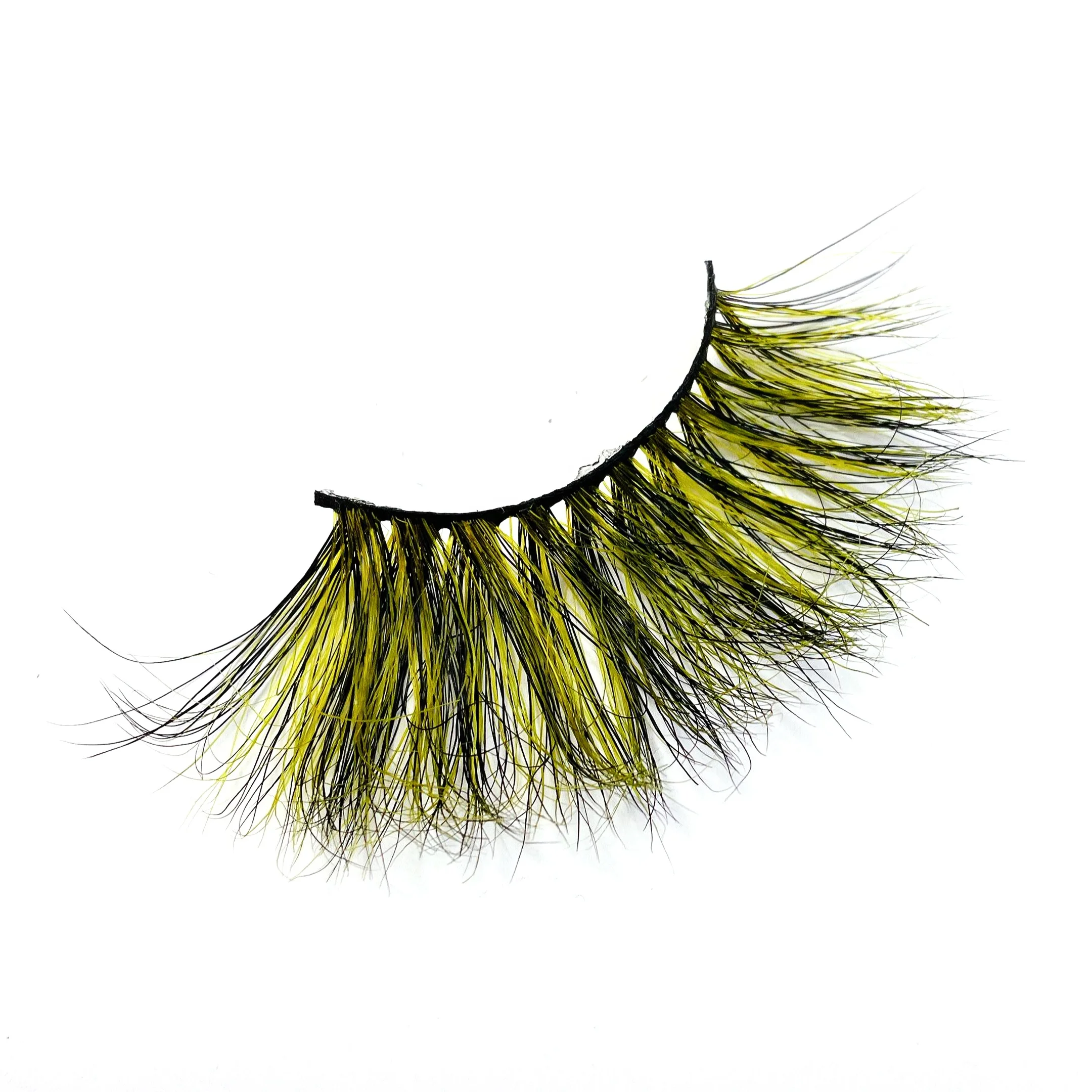 

high quality 100% 25mm real mink color eyelashes, Black with yellow