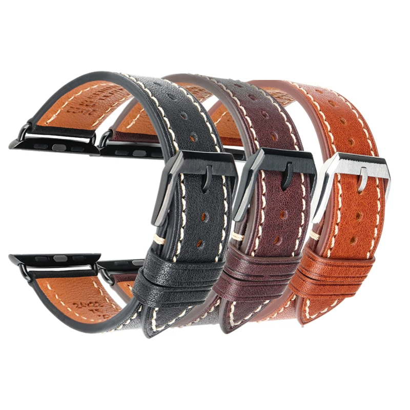 

Genuine Leather Watch Bands for Apple Watch Strap Leather Premium 42mm 38 iWatch Replacement Band 44mm 40 Series 6 se 5 4 3 2 1