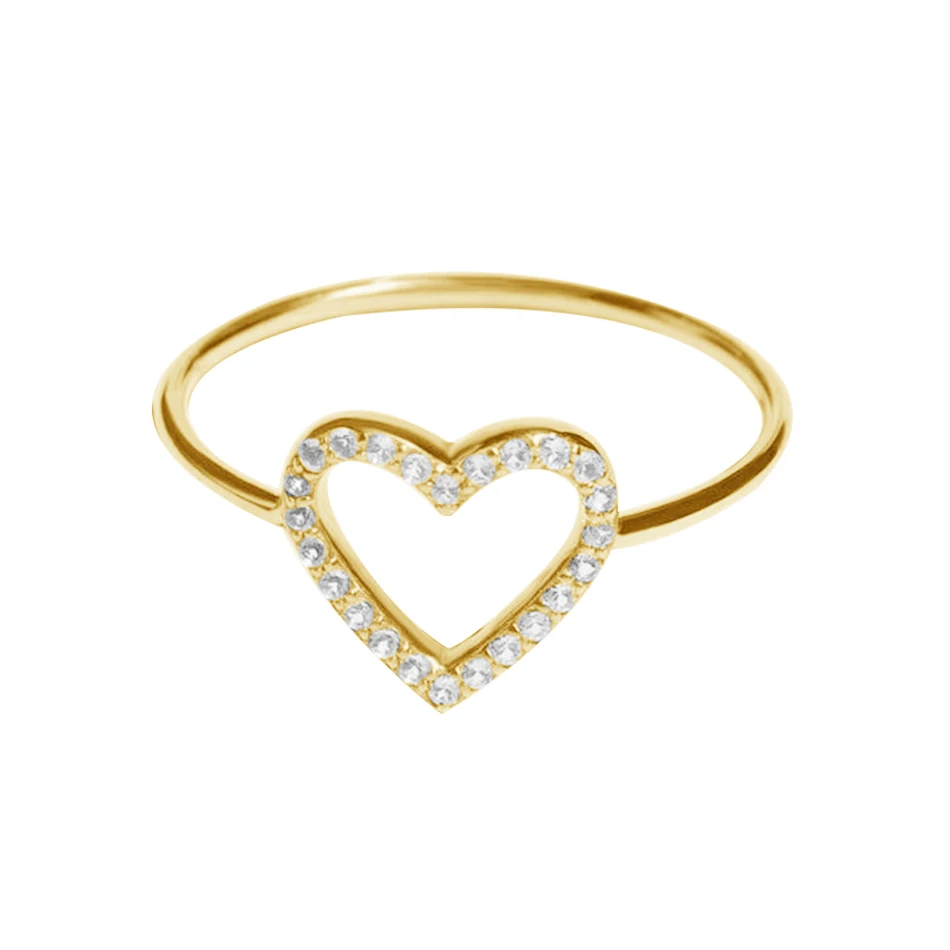 

Wholesale Romantic Rings Women Jewelry 925 Sterling Silver 18K Gold Plated Cubic Zircon Heart Ring For Gift