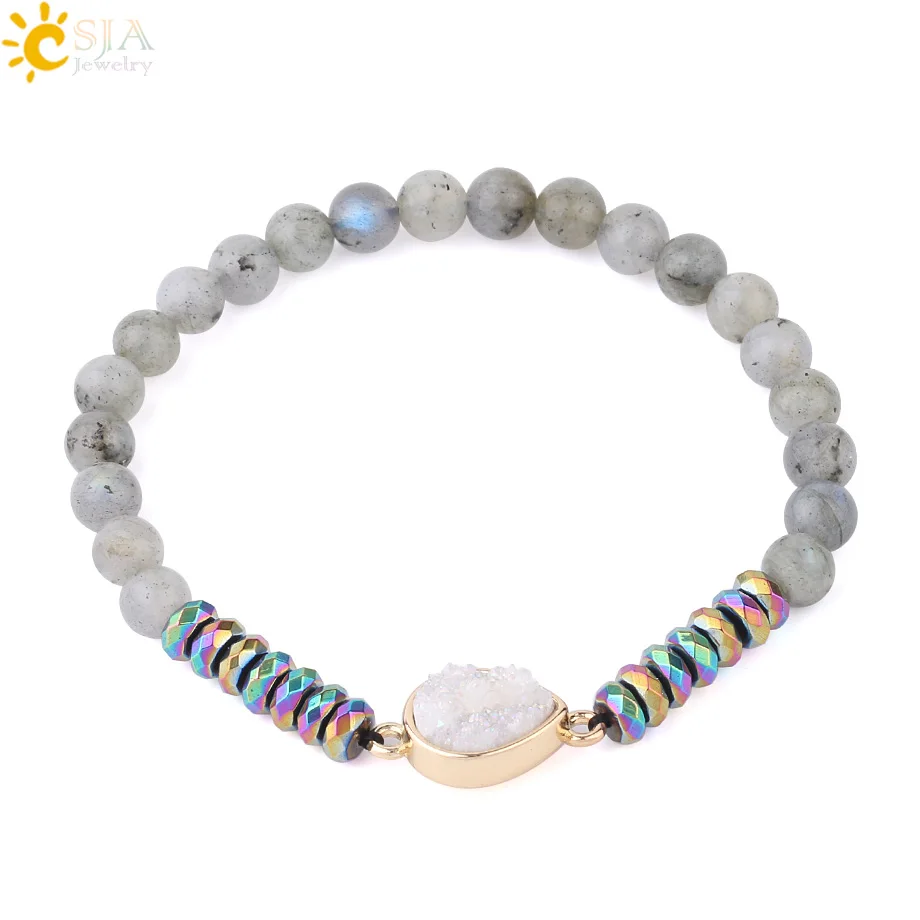 

CSJA 6mm natural labradorite stone bracelet water drop shape druzy bead charms bracelets men women healing energy jewelry F620