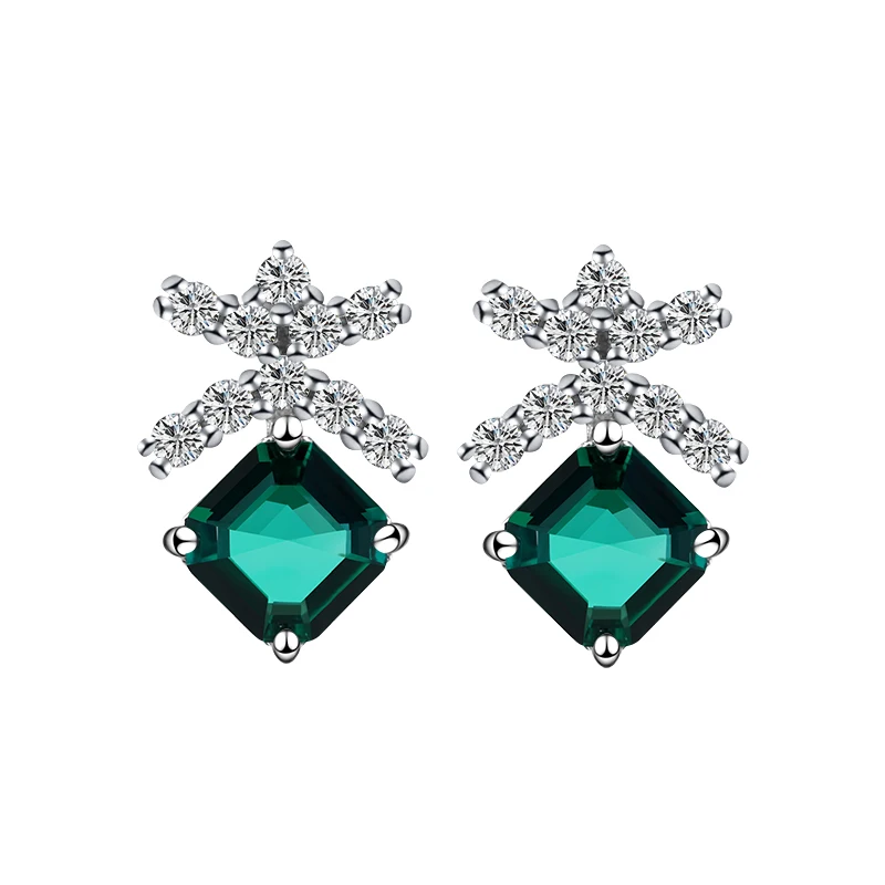 

Starsgem earrings jewelry 14K white gold 2pcs 6.5*6.5mm square cut lab emerald women earrings