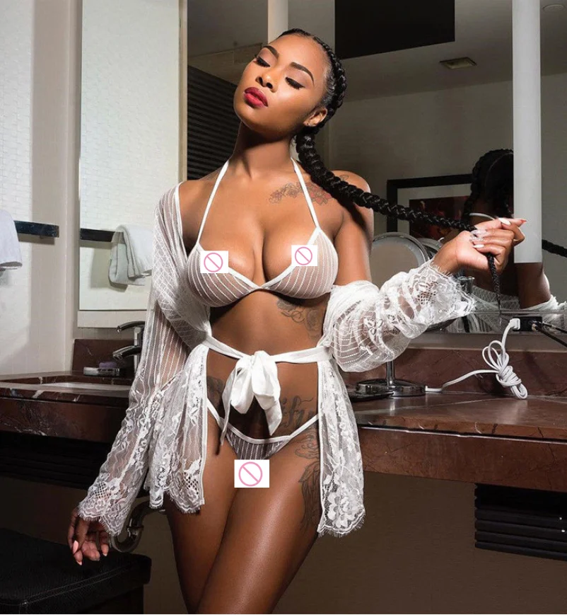 

sfy1006 Lace stripe Sexy underwear set sexy lingerie women, Black and white