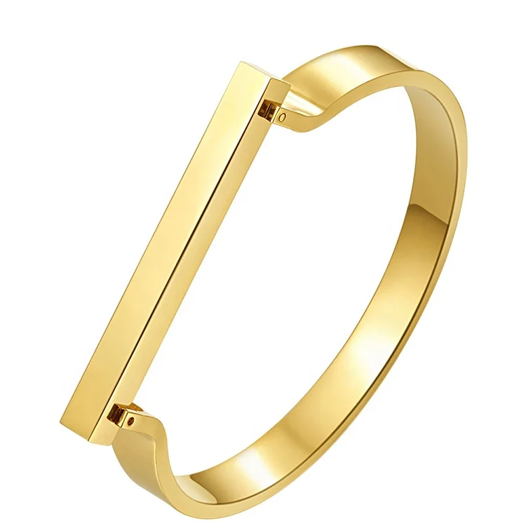 

High Quality 18K Gold Plated Stainless Steel Jewelry D Shape Bangle Cuff Bracelets B4243