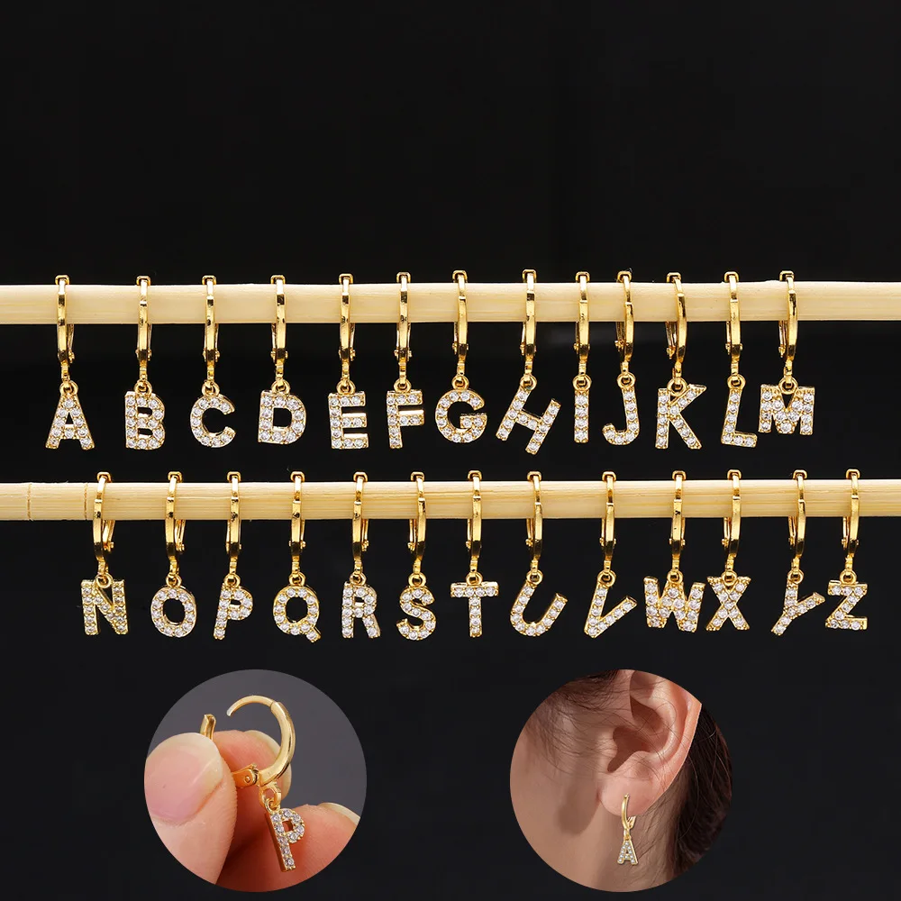 

2021 Creative 26 English letters 1PC Zircon Earrings Men And Women Personality Piercing Jewelry Gift Factory Spot Direct Sales, Picture