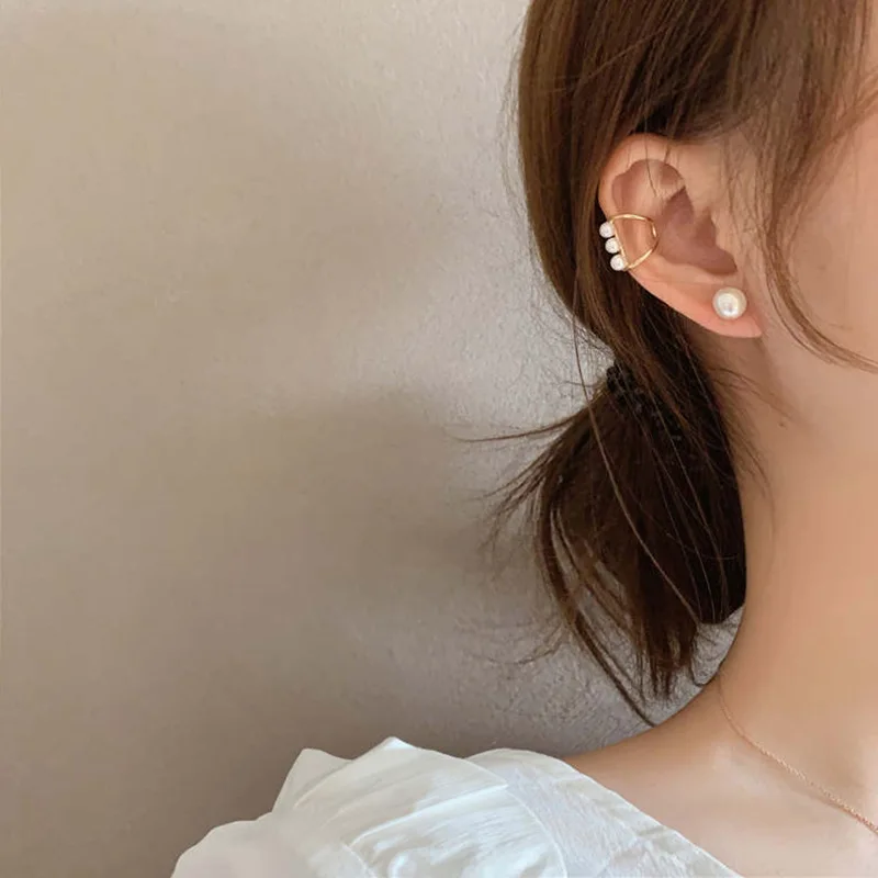 

OUYE 4 pieces set popular pearl cuff earrings set wholesale fashion women jewelry earrings for women ear cuff earrings, Golden/silver