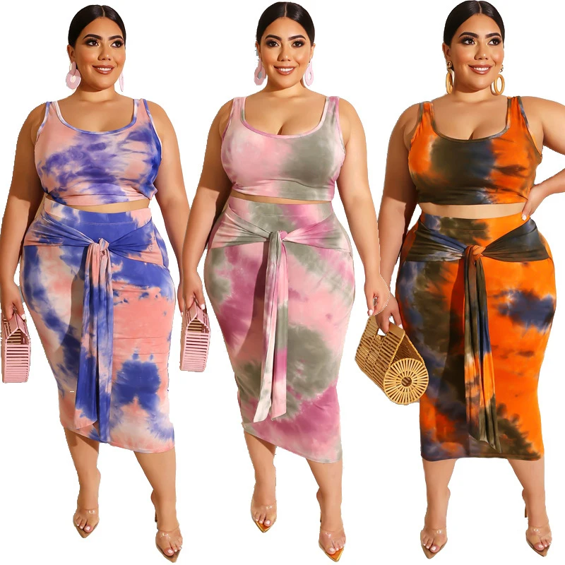 

Fashion summer midi skirt ladies Sleeveless 2 Pieces sets Plus Size women dress clothing, As picture show