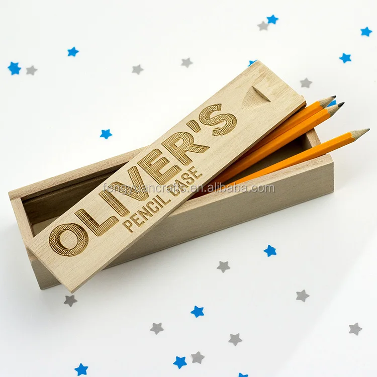 Cheap Unfinished Wood Pencil Box Sliding Lid Wooden Color Pencil Boxes