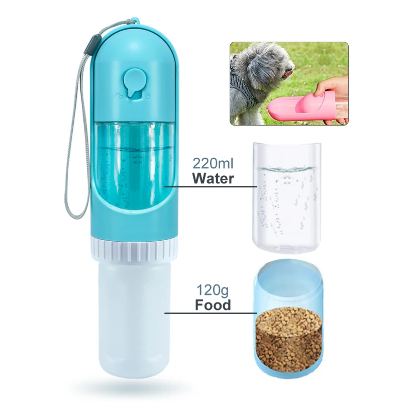 

Portable Food Grade Dog Cat Travel Pet Water Cup Bottle with Food Dispenser, Sky blue, sakura pink, milk white