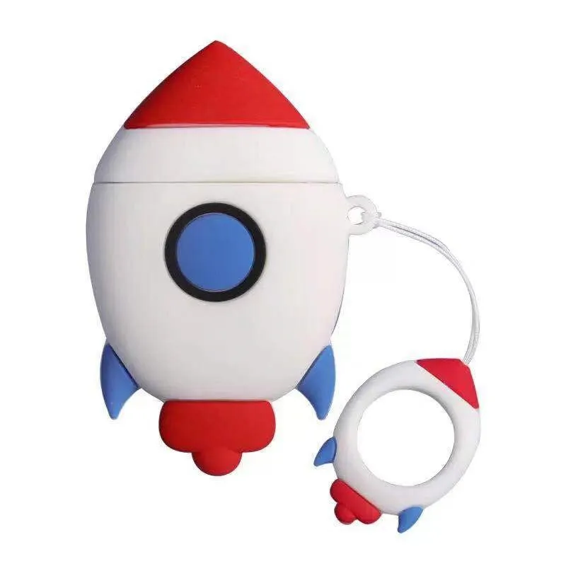 

3D Cute Cartoon Rocket Case for Apple Airpods 1 2 Wholesale Silicone Earbuds Protective Cover for Air pod with Finger Ring Strap