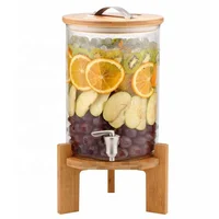 

Elegant 8 Gallon Drink Dispensers Glass Beverage Dispenser with Stainless Steel Spigot and Wood Stand