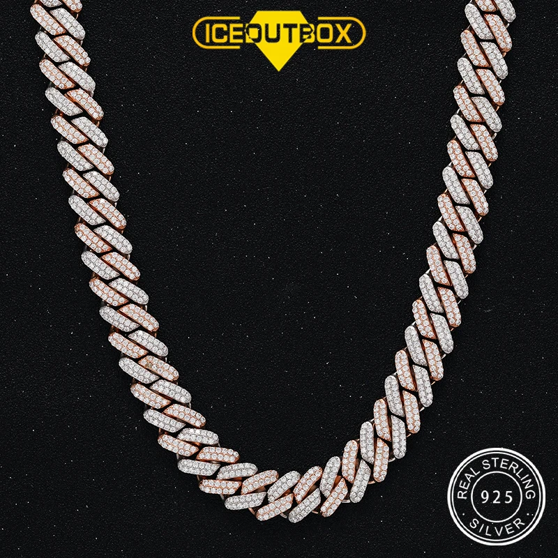 

14mm S925 VVS D Color Moissanite Cuban Link Chains Necklace or Bracelets Hiphop Jewelry for Men, Gold/white gold