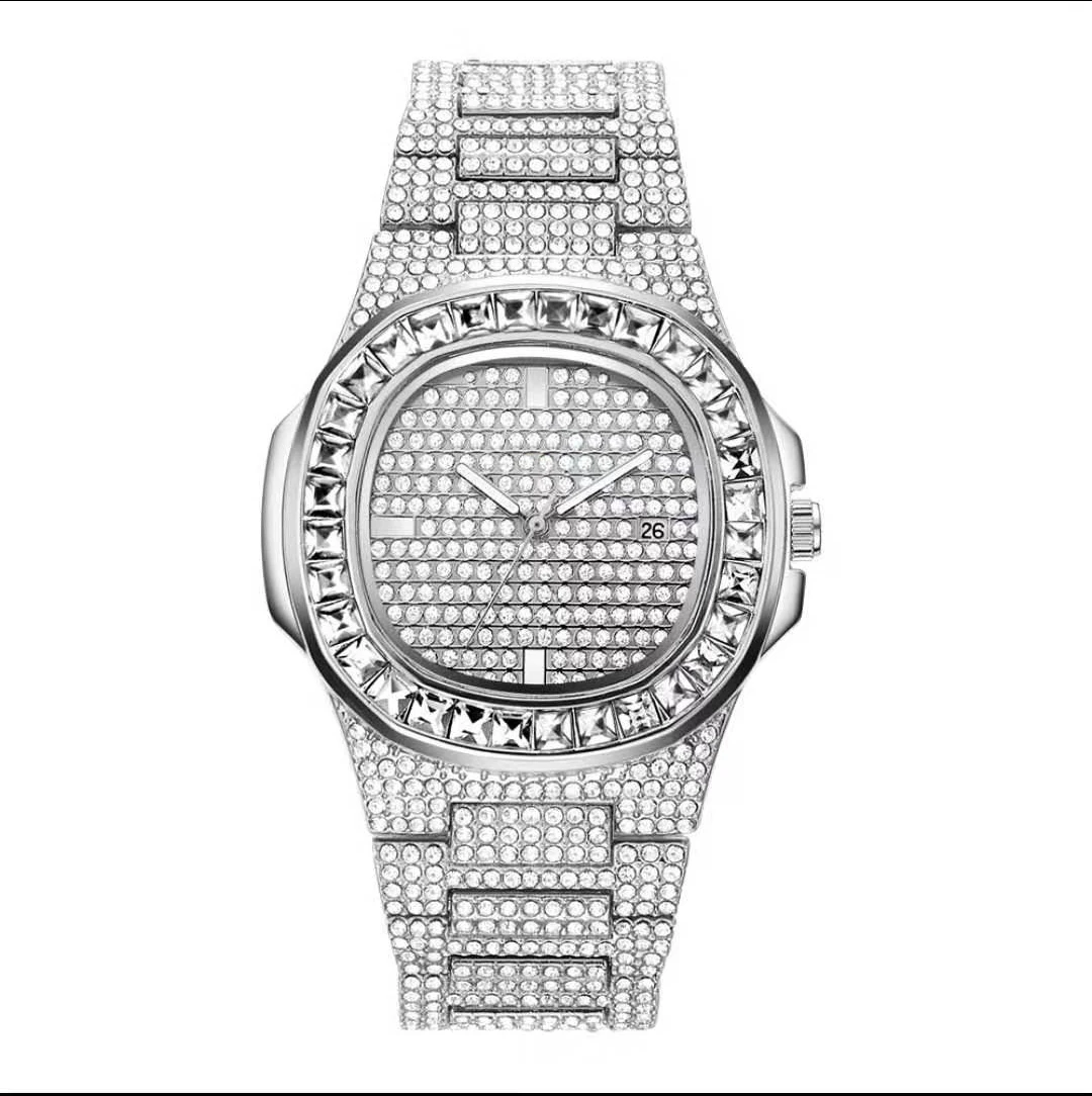 

custom logo quartz waterproof luxury silver diamond watch