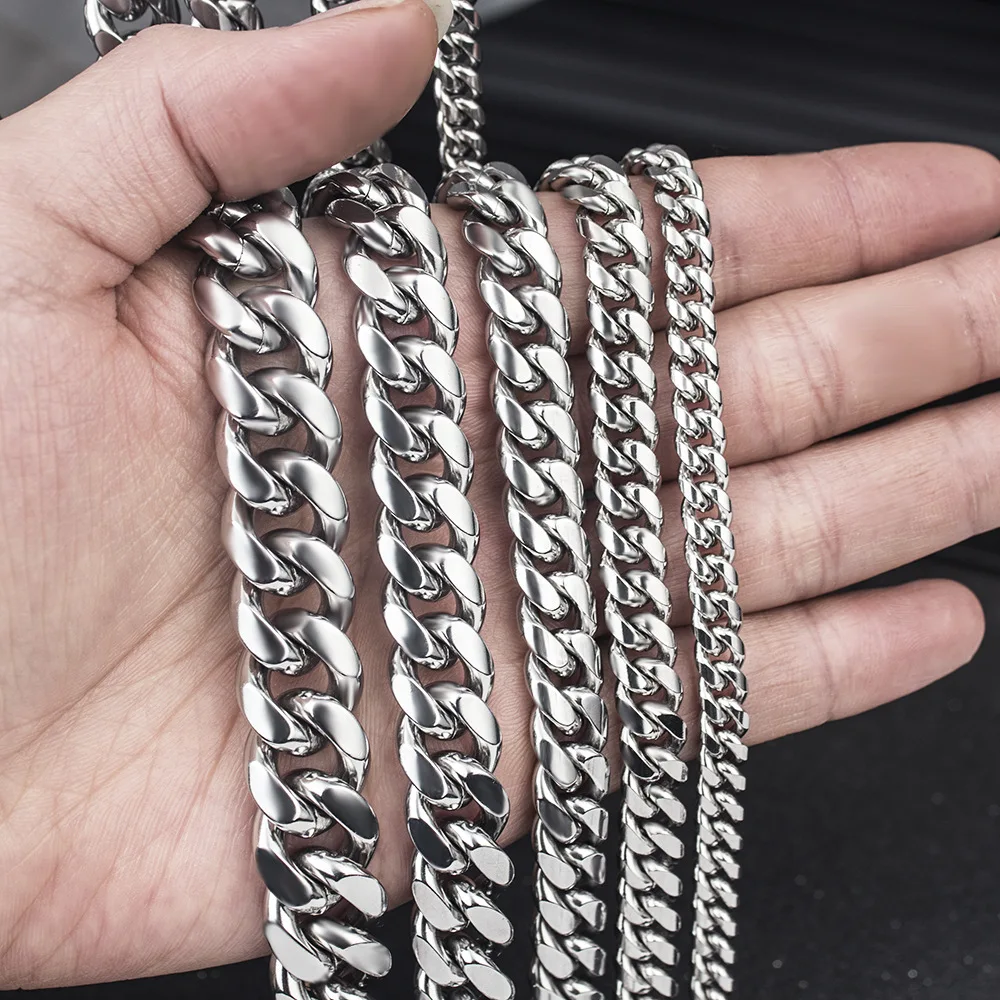 

DAICY Top quality cheap men's hip hop cuban chain silver stainless steel cuban chain necklace