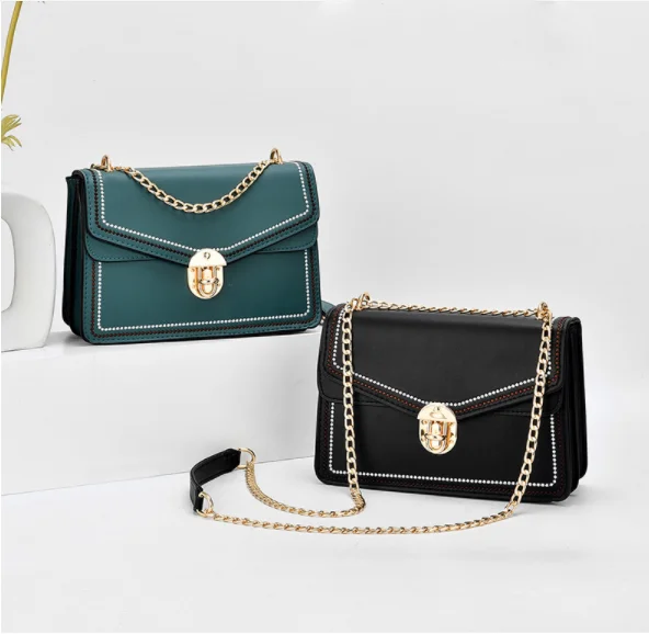 

Elegant Small Shoulder Crossbody PU Square Bag Women Chain Bolsas Femininas De Luxo, The same colors as photos