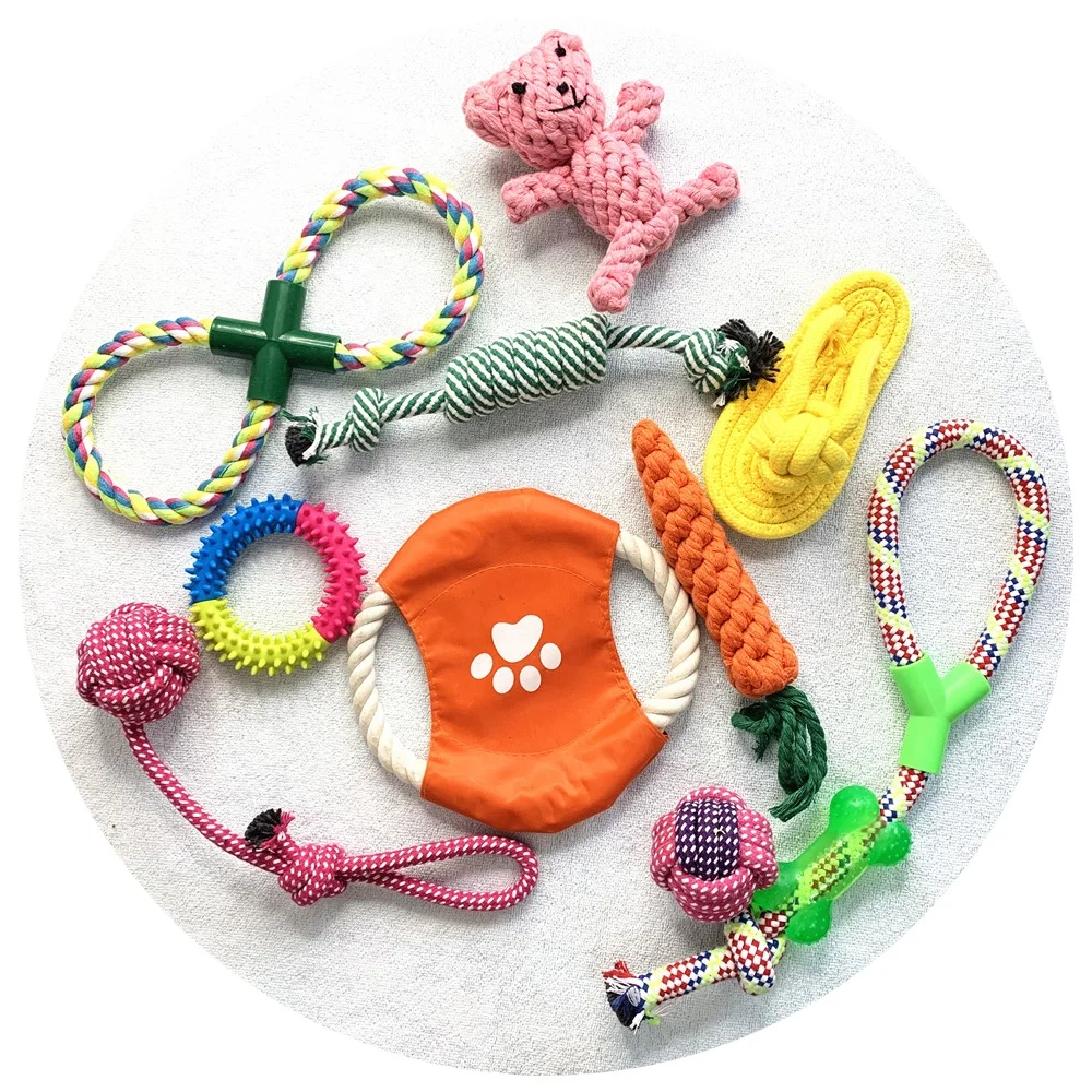 

10-piece pack pet dog cotton rope rubber dog chew toys gift set pet supplies and accessories wholesale, As shown in pictures