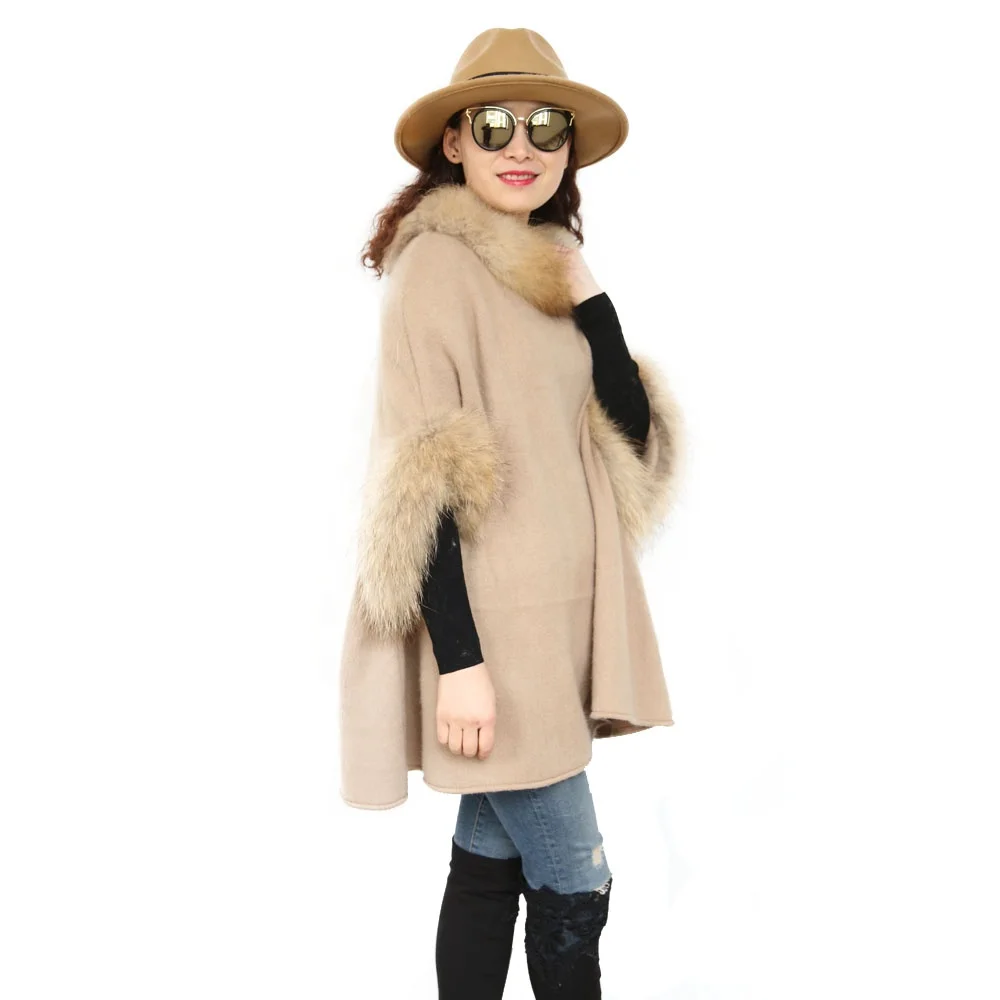 

2021 Classic design fashionable winter long knit lady real raccoon fur shrug, Gold/gray