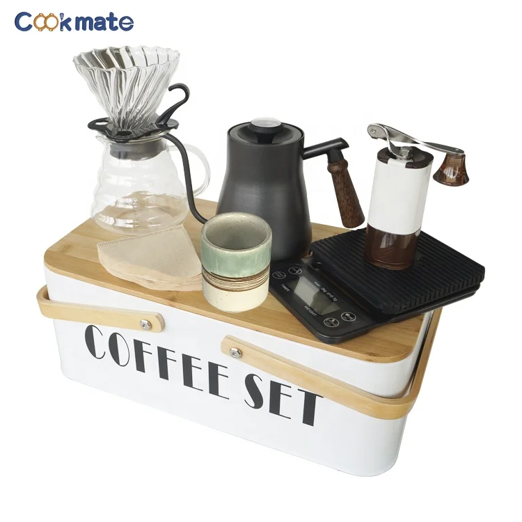 

Cookmate Elegant Travel Stainless steel V60 Dripper Coffee Tools with bamboo or wood lid and metal box For Barista Gift Set, Customized