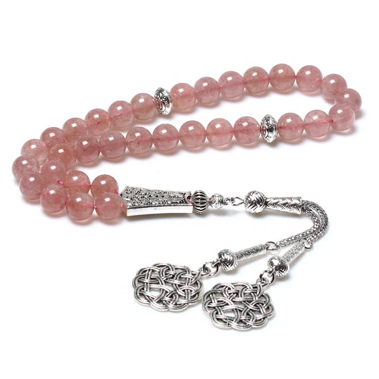 

Pure Natural Strawberry Crystal 33PCS Allah Rosary Subha Prayer Beads Tasbeeh Islamic Masbaha