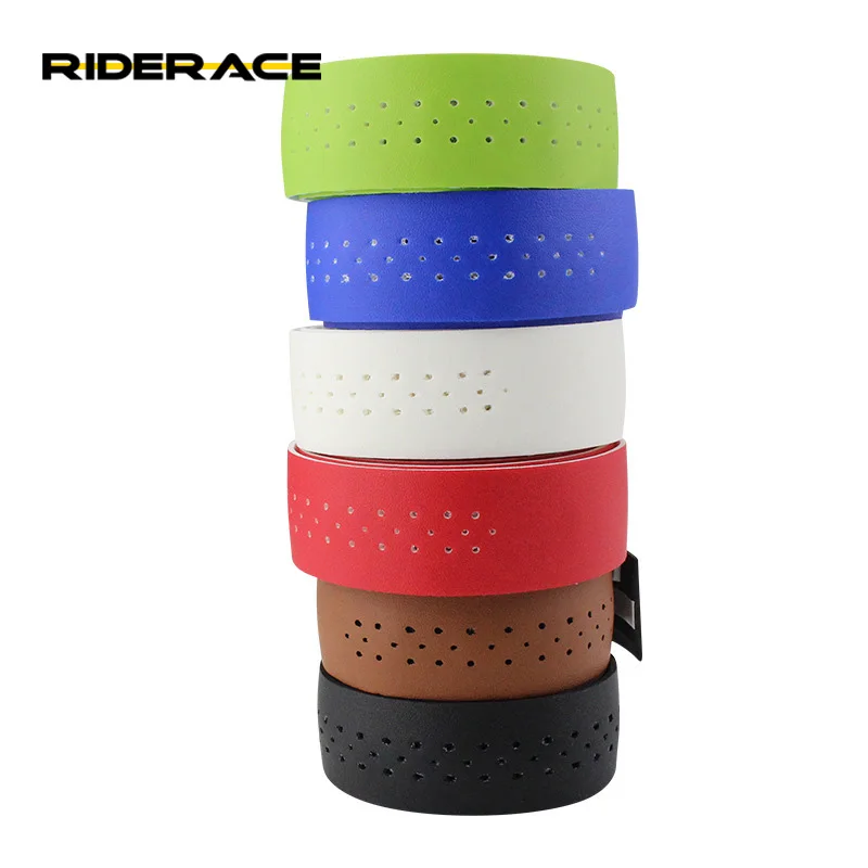

Bicycle Handlebar Tape Mountain Road Bike PU Leather Perforated Belt With 2 Plugs Breathable Handle Bar Wrap Straps