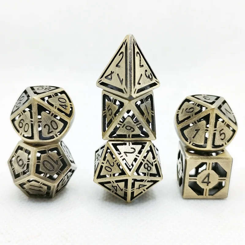 

7Pcs hollow metal machinery polyhedral dice Copper dice set