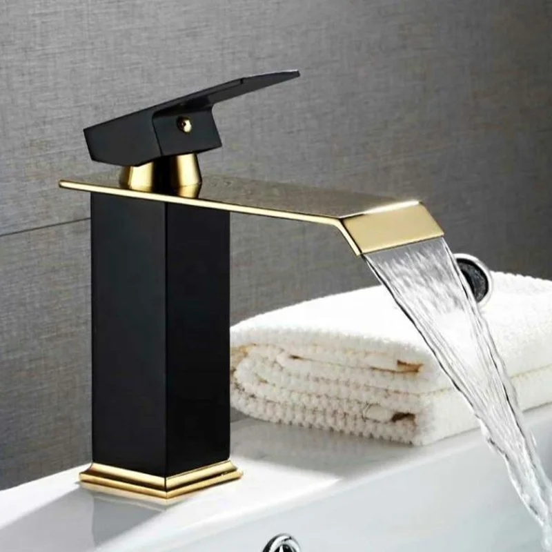 

High Quality Brass black and gold Bathroom Mixer Tap Waterfall stainless steel tall Basin Faucet