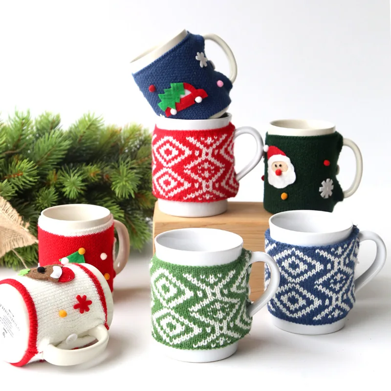 

Christmas Gift Porcelain Mug with Sweater Cute Couple Pair of Breakfast Milk Coffee Ceramic Mug, Red/blue/green/grey