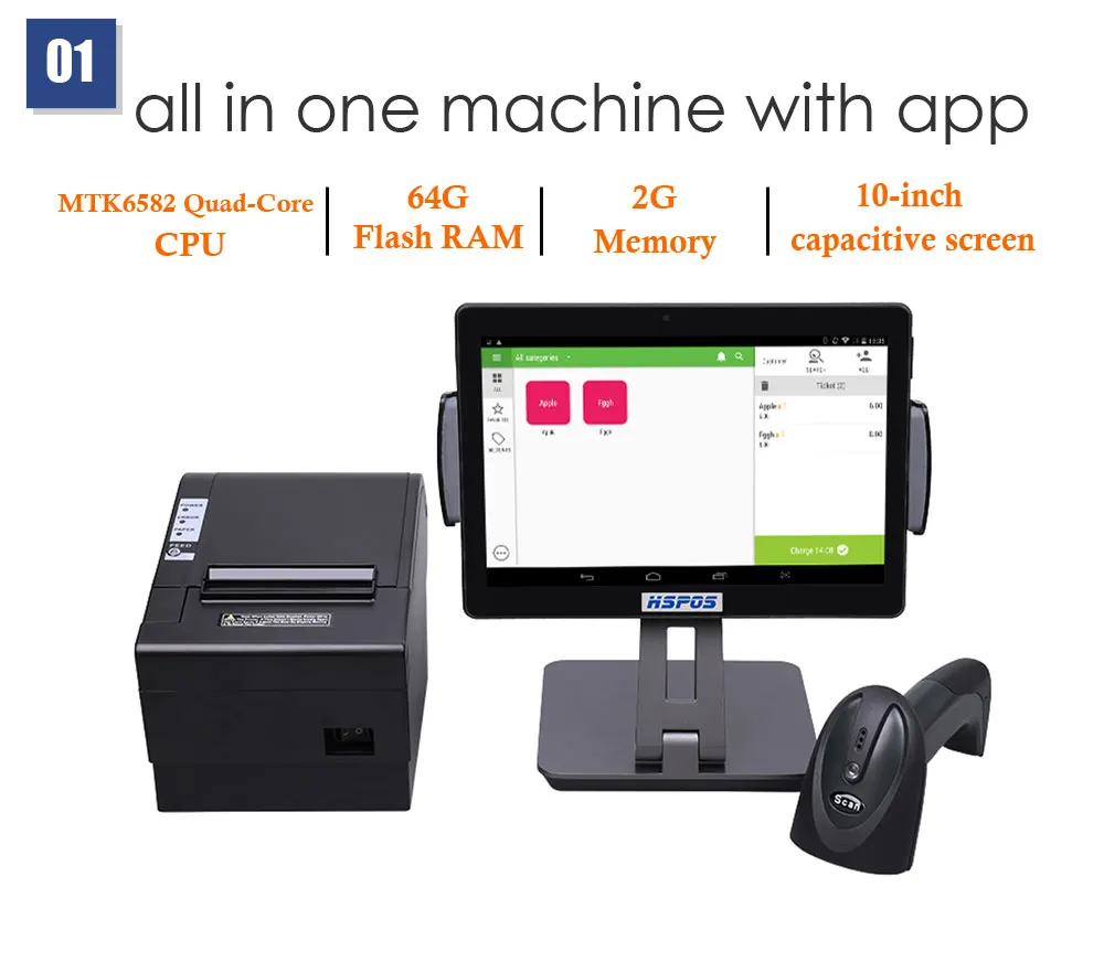 10 Inch Android Pos Android Tablet With Thermal Printer With 80mm