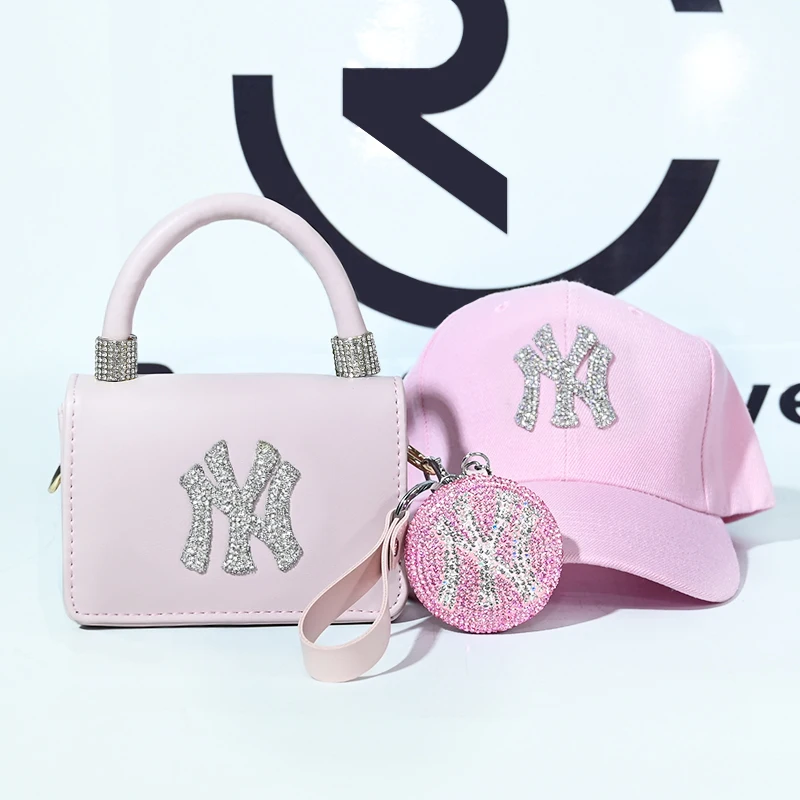 

2021 spring new products famous designer women's hats and LA wallet handbags set female bag makeup mirror, Customized