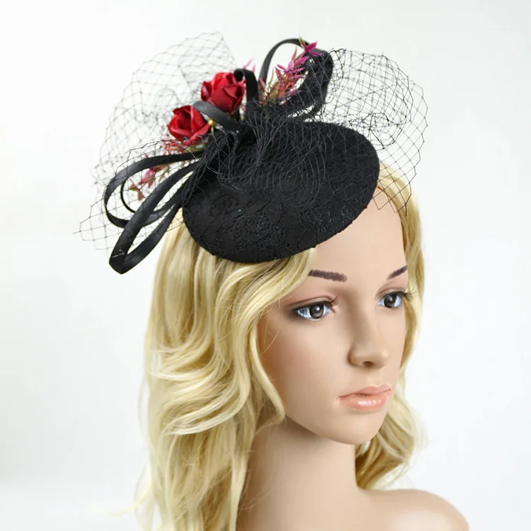 

Sequin Black Bowknot Handmade Fascinator Church Hat Deluxe Hairnet Hair Hoops Gift for Women Girls