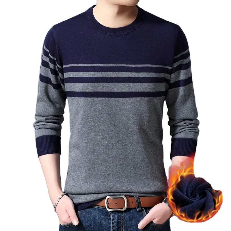 

Autumn And Winter Men's Long-sleeved Lapel Shirt Plus Velvet Middle-aged And Elderly Men's T-shirt POLO Sweater Sweater Men