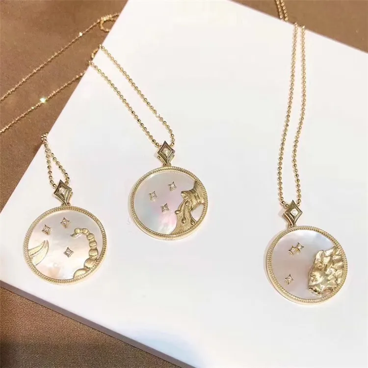 

wholesale gold plated 925 sterling silver white mother of pearl zodiac constellation pendant necklace with heart