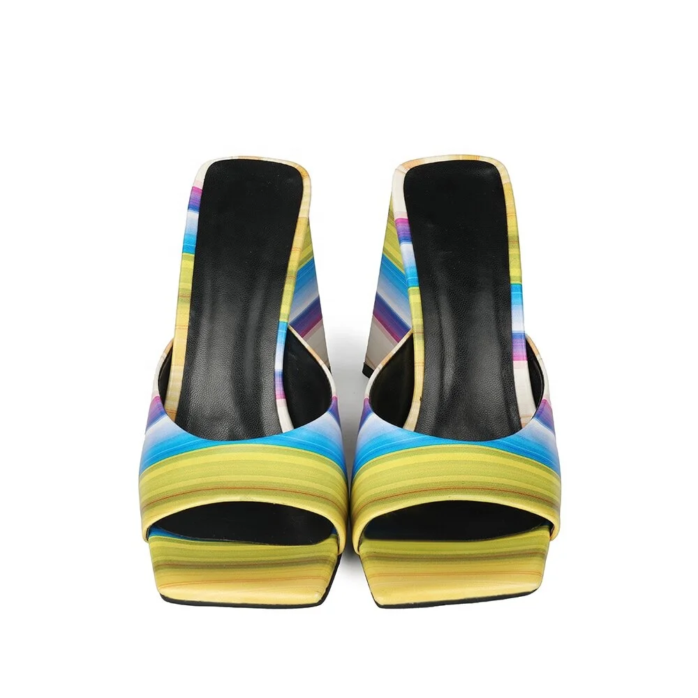 

Outdoor big size yellow gradient open toe sexy chunky heels women summer sandals