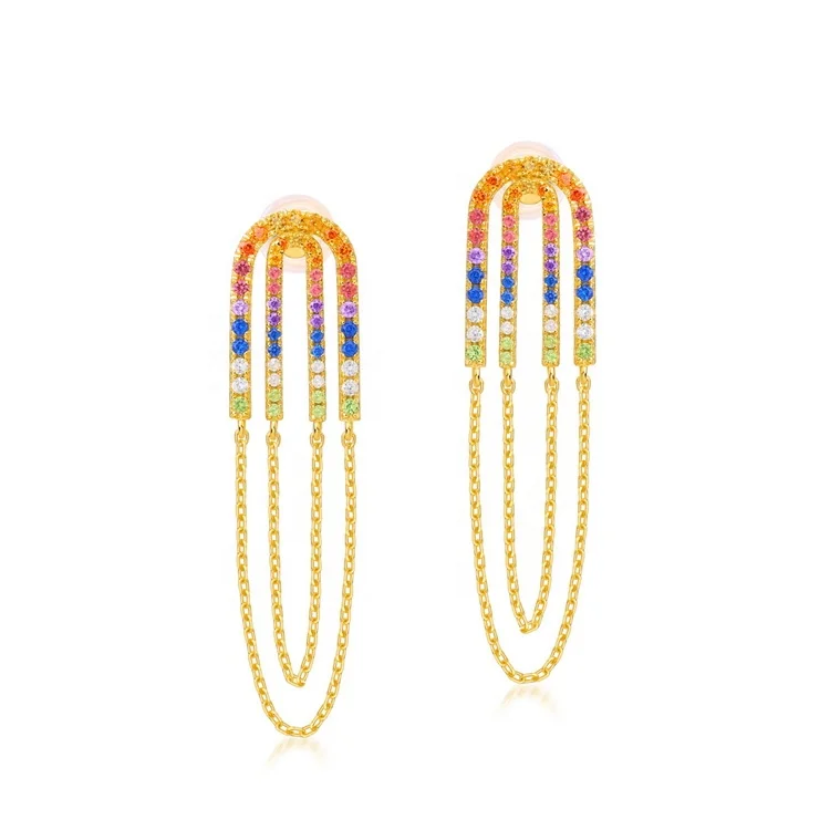 

New trendy female two wear earrings cheap wholesale rainbow stone tassel earrings