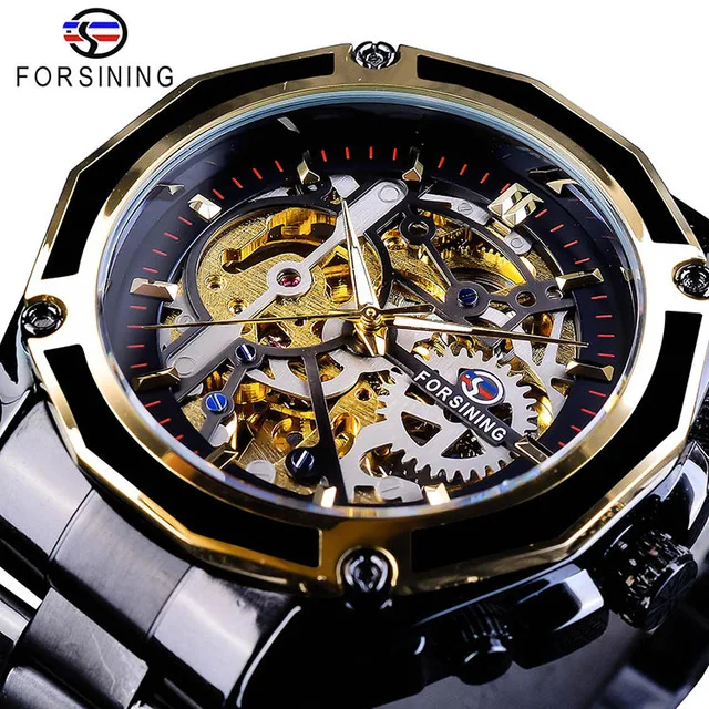Forsining 8130 Mechanical Watch Luxury Steampunk Fashion Male Wristwatch Stainless Steel Automatic Skeleton Watches Men Wrist