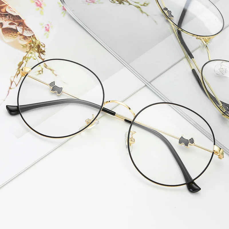 

ES TRUECY Classic Round Metal Eyewear With Doggie Decoration Eyeglasses Wholesale Frame Glasses