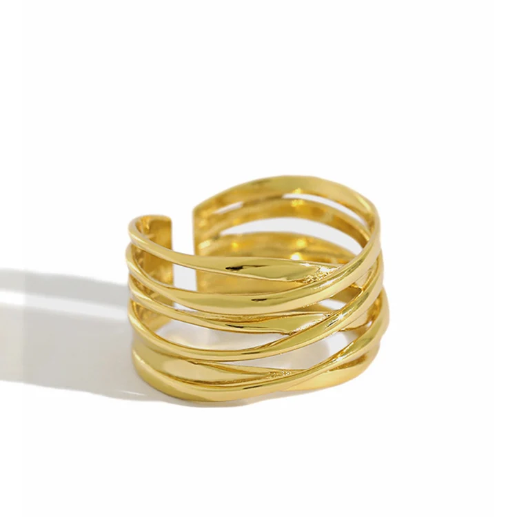 WMCJ009 Crossover Open Ring Women Men Gold Statement Ring Engagement Sterling Silver Wrap Ring Silver