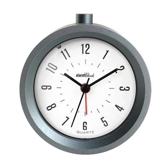 Grey Color Aluminum Die Casting Bedside Table Clocks 4inch Desk Alarm Clock With Night Light