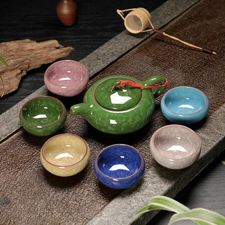 

Hottest Classic and Multifunctional 7 in 1 Ceramic Tea Set Ice Crack Glaze Kung Fu Teaware Set(Colorful Malachite Green)