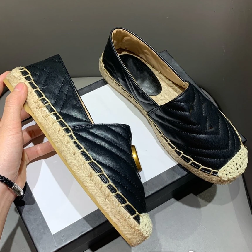 

2021 Hot Women's Fashion Flat Shoes Brand Leather Canvas Shoes with Woven Signature Decorati No Box