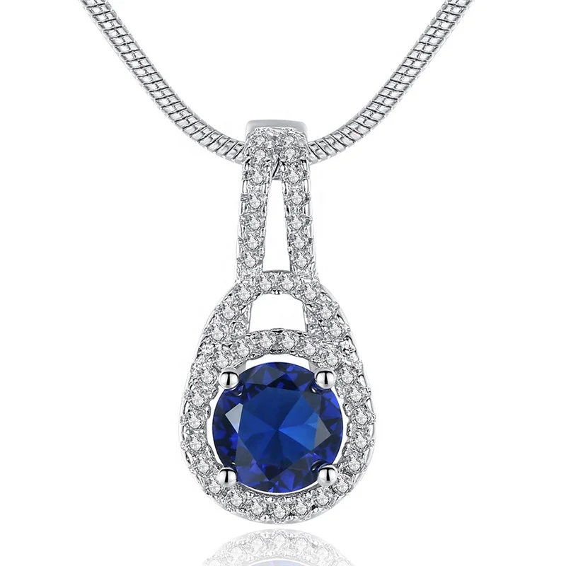 

Health quantum energy blue zircon drop shape alloy pendant necklace N171