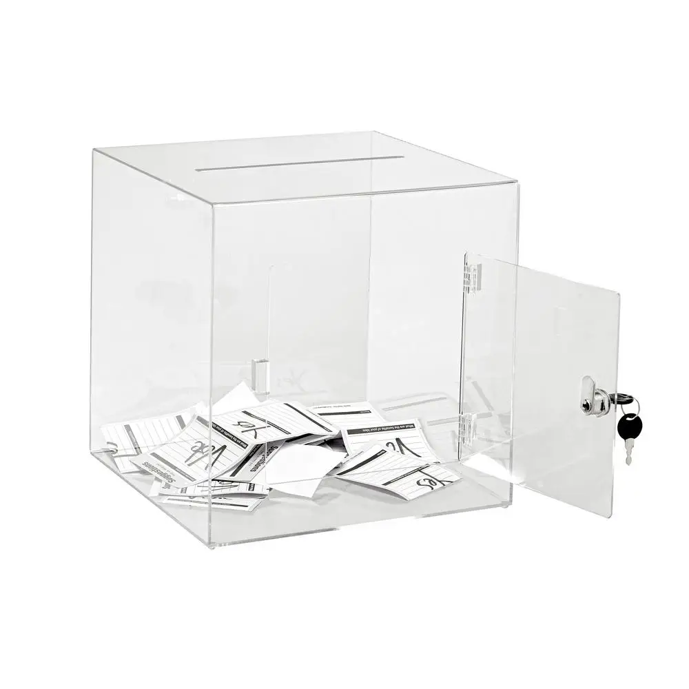 Wholesale Plexiglass Suggestion Money Box Clear Acrylic Charity Ballot