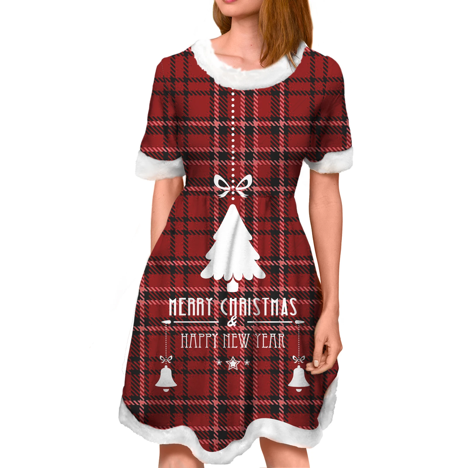 

Winter Ladies Tunic Swing Dress Women Casual Evening Party Dress Vestido De Fest Fashion Christmas Snowflake Print Short Dress, Picture shows
