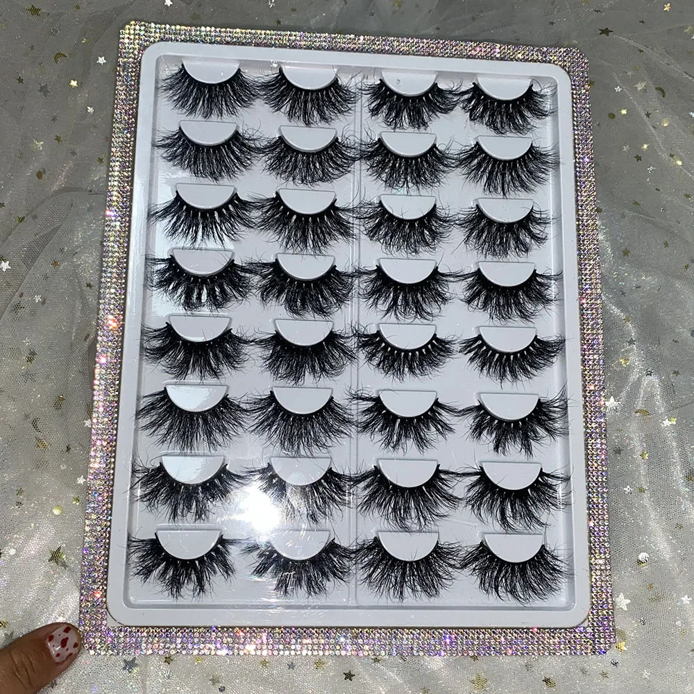 

wholesale 3d 25mm mink eyelashes manufacturer premium 5d 6d full strip eyelashes with your logo package box, Black, color or multi-color customization